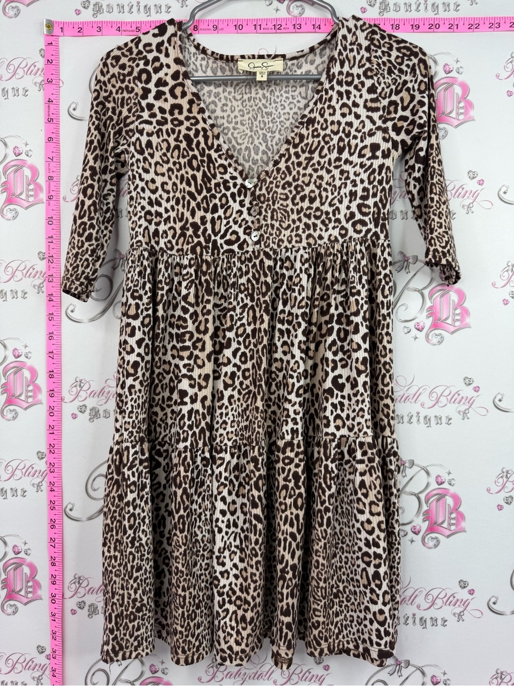 Jessica Simpson dress flowy cheetah Brown Leopard Print Tiered V-Neck Dress